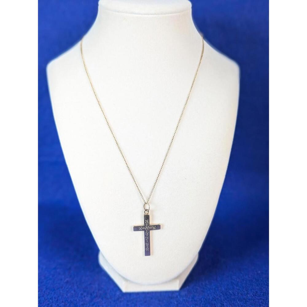 VTG Cross Pendant Necklace 18" Barton Allen Ballou BAB 1-20th 12k GF Christian